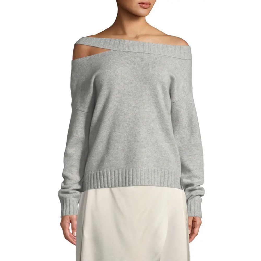 Vince Off Shoulder Slit Cashmere Pullover Top Size Medium